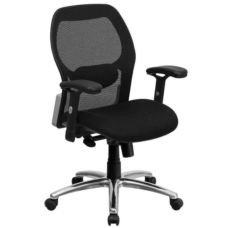 Emma and Oliver Mid-Back Black Mesh Executive Office Chair with Knee Tilt and Adjustable Lumbar and Arms