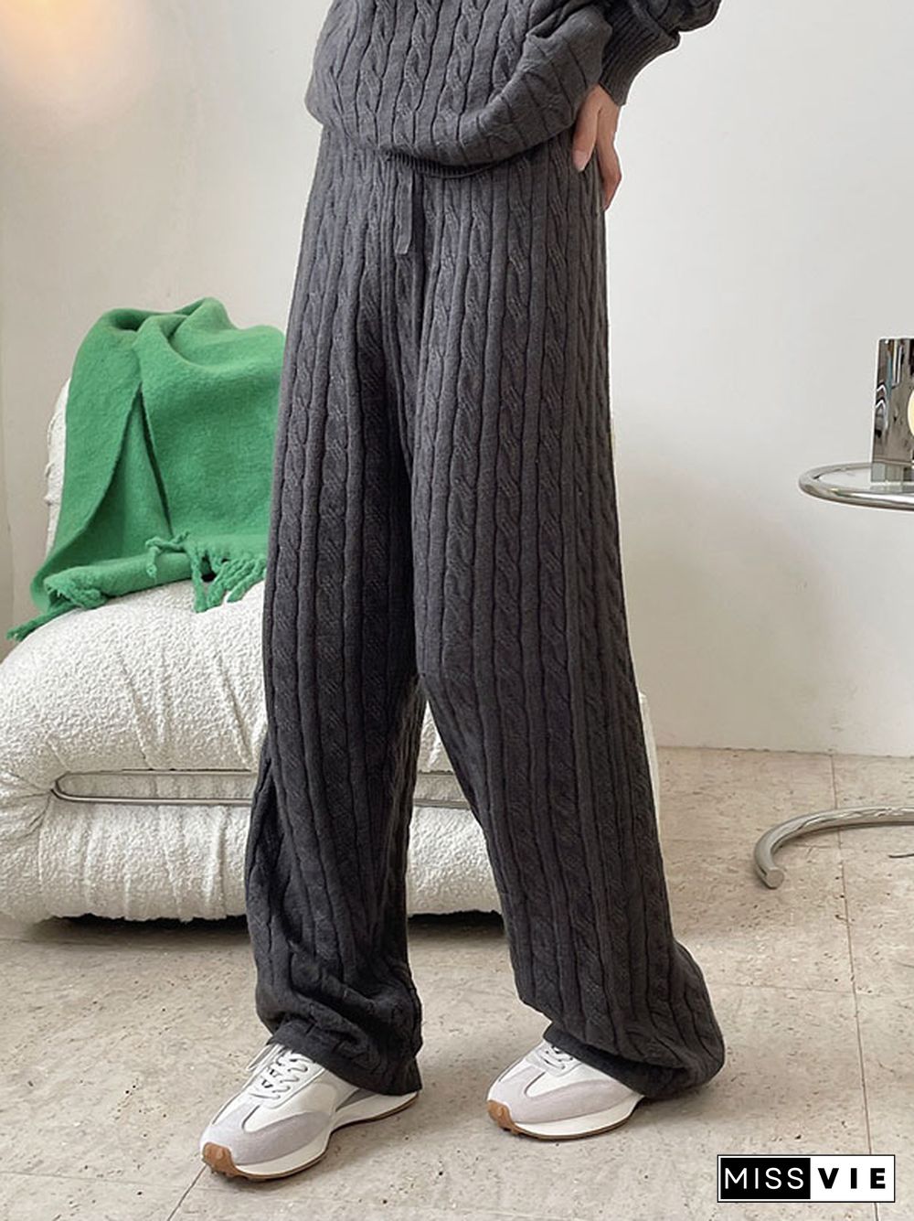 Original Creation Wide Leg Loose Jacquard Solid Color Casual Pants Bottoms