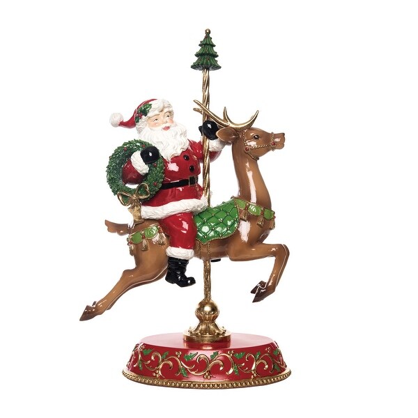 Transpac Resin 17.9 in. Multicolor Christmas Santa and Reindeer Carousel Figurine