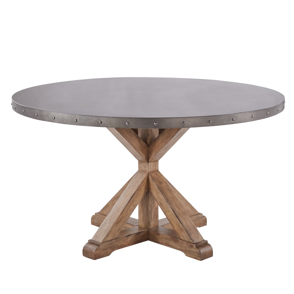 Albee Round Stainless Steel Top Dining Table with Poplar X base by iNSPIRE Q Artisan   Round Stainless Steel Dining Table