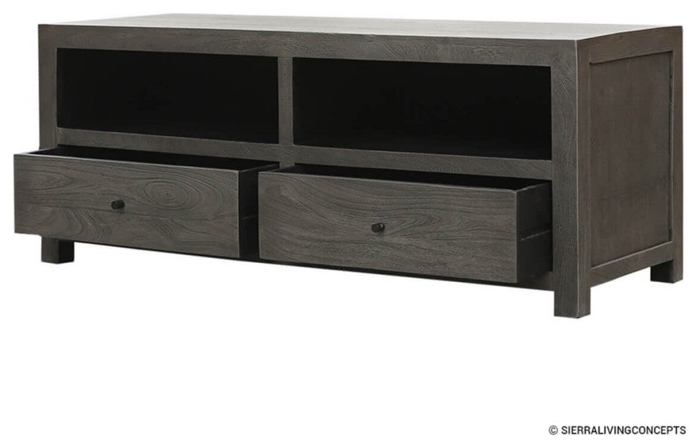 Tofino Rustic Solid Wood 2 Drawers Grey TV Bench Stand Media Cabinet   Transitional   Entertainment Centers And Tv Stands   by Sierra Living Concepts Inc  Houzz