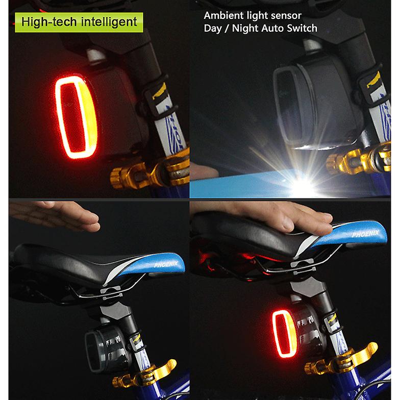 Smart Bike Tail Light Auto On/off Brake Warning Light Usb Rechargeable Waterproof Ultra Bright Light Sensing Bicycle Rear Light