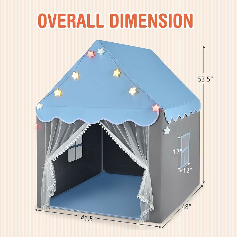 Kids Playhouse Tent with Star Lights and Mat