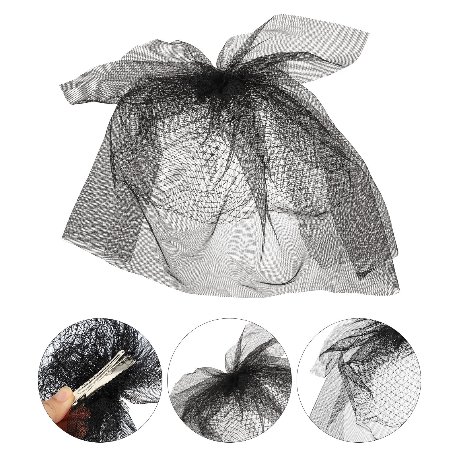 Etereauty Veil Wedding Bridal Veils Black Short Gothic Lace Mesh Headdress Comb Headpiece Bachelorette Party  Bride Costume Hair