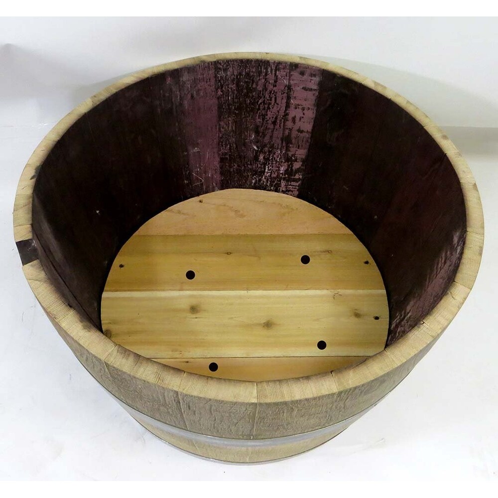 Genuine Oak Wood Half Wine Barrel Planter  Light Brown