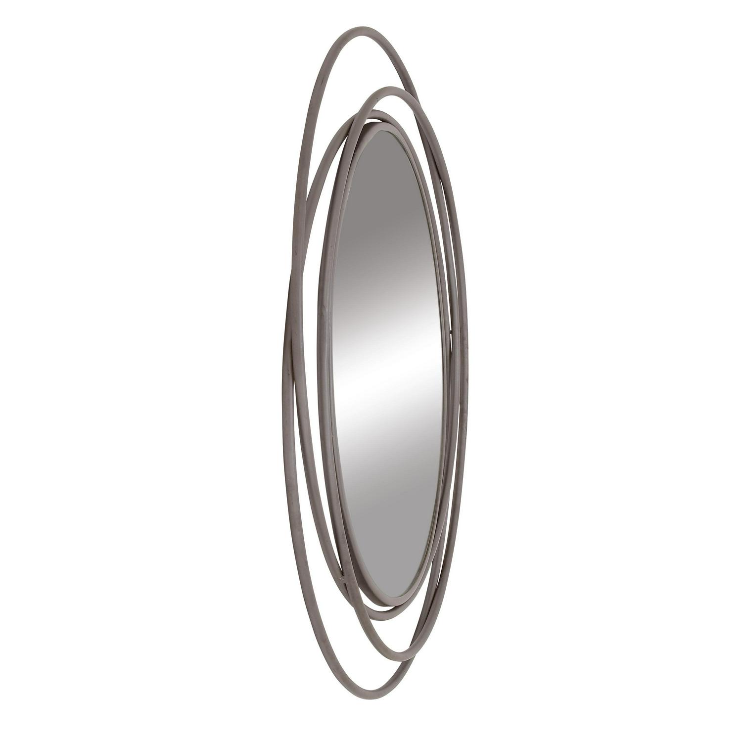 DecMode Gray Modern Metal Wall Mirror with Overlapping Rings Frame， 42 W x 40 H