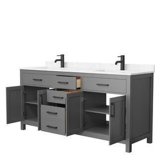 Wyndham Collection Beckett 72 in. W x 22 in. D x 35 in. H Double Sink Bathroom Vanity in Dark Gray with Carrara Cultured Marble Top WCG242472DGBCCUNSMXX