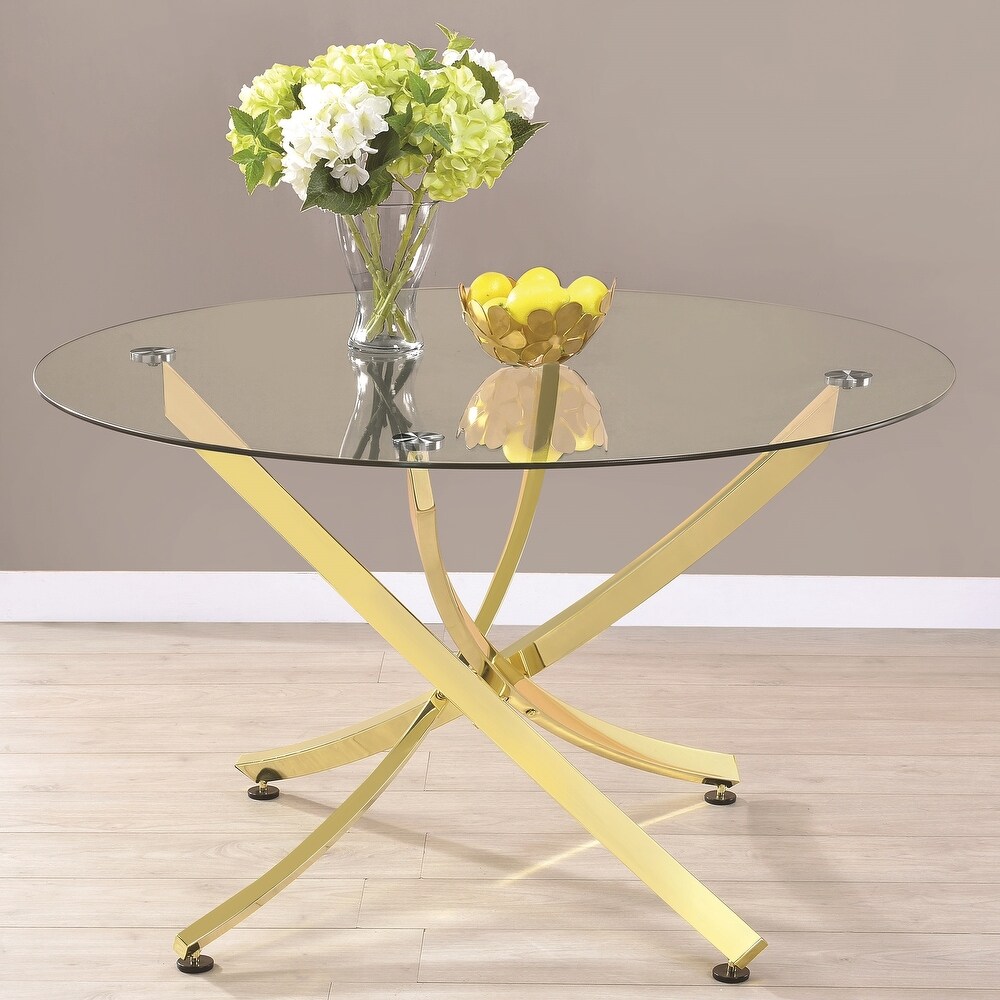 Modern 5 piece Glass Top Dining Set with Gold Metal Base