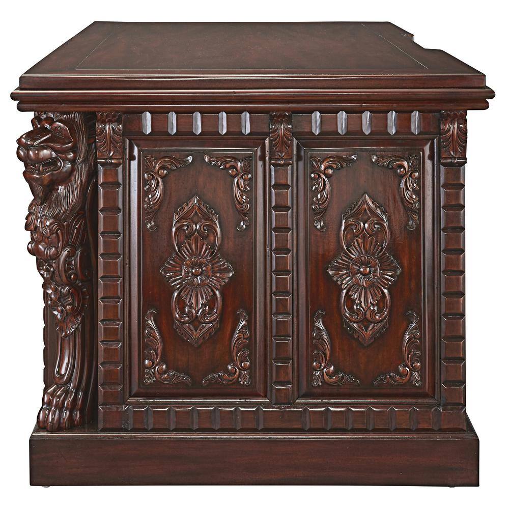 Design Toscano Lord Raffles Lion 63 in. Rectangular Mahogany Brown 5-Drawer Executive Desk AF57224