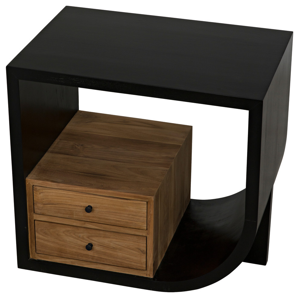 Burton Side Table  Right  Hand Rubbed Black and Teak   Industrial   Side Tables And End Tables   by HedgeApple  Houzz