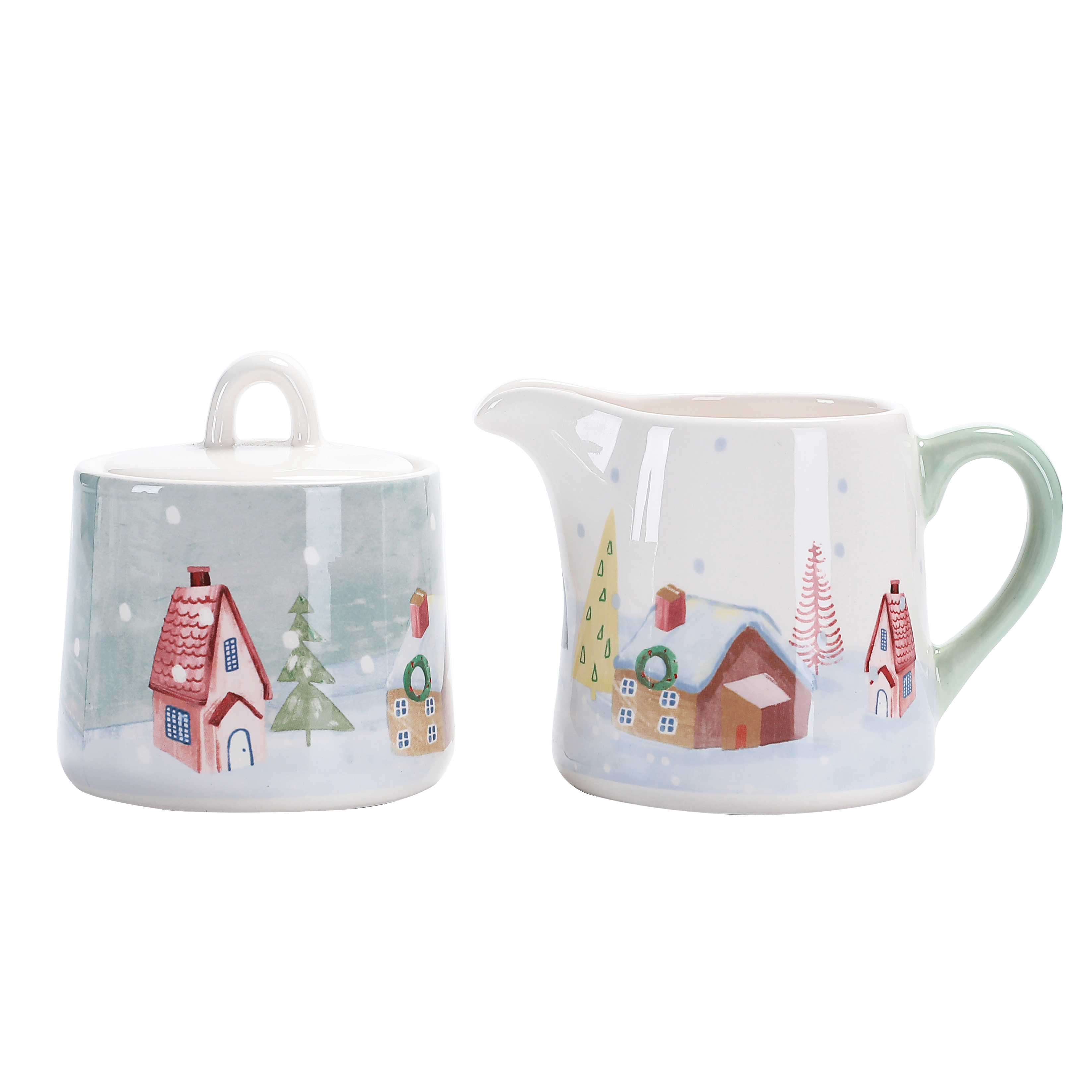 Bico Nordic Village Ceramic Sugar and Cream Set， Dishwasher Safe