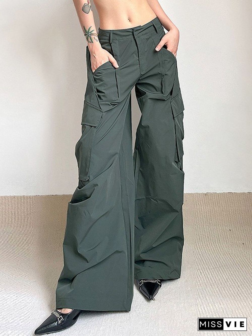 Ruched Pleated Baggy Parachute Cargo Pants