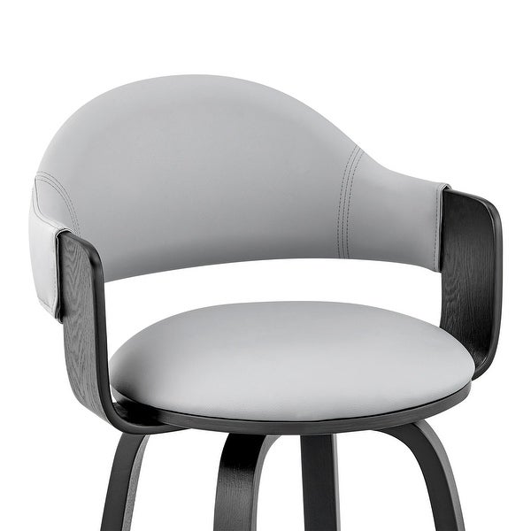 30 Inch Leatherette Barstool with Curved Back， Gray and Black