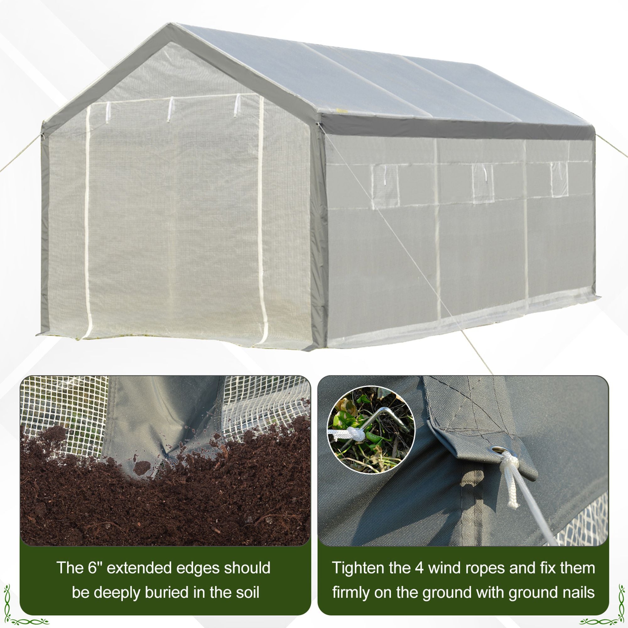 Outsunny 20' L x 10' W x 9' H Large Walk-in Greenhouse with Roll Up Door