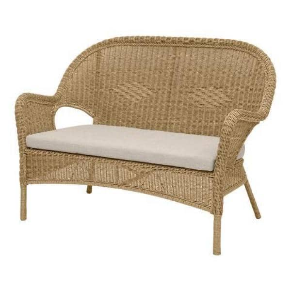 Hampton Bay Rosemont Light Brown Steel Wicker Outdoor Patio Loveseat with Putty Tan Cushion 65-913BR44-1