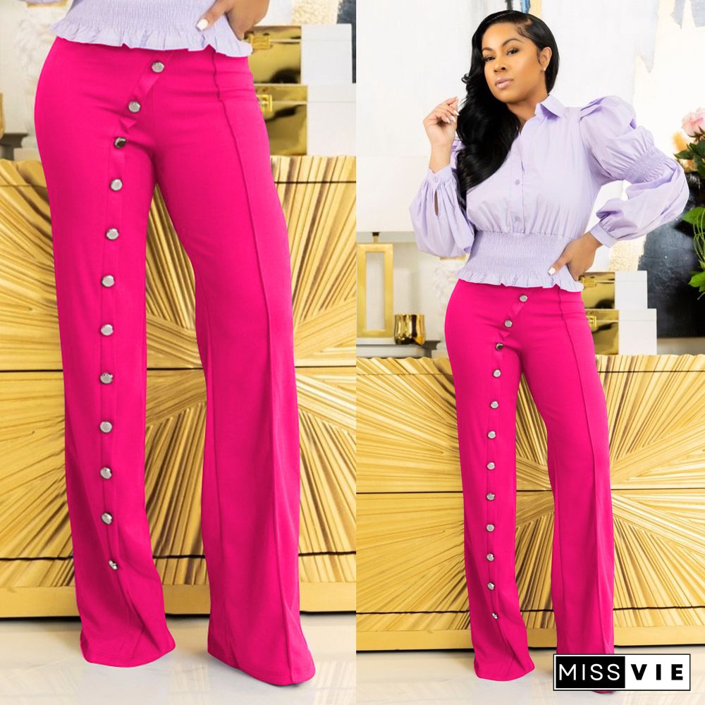 High Waist Solid Elastic Waist Flare Pants