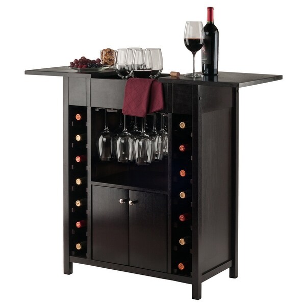 Yukon Wine Cabinet， Expandable Top， Espresso - 29.92 x 17.32 x 37.01 inches