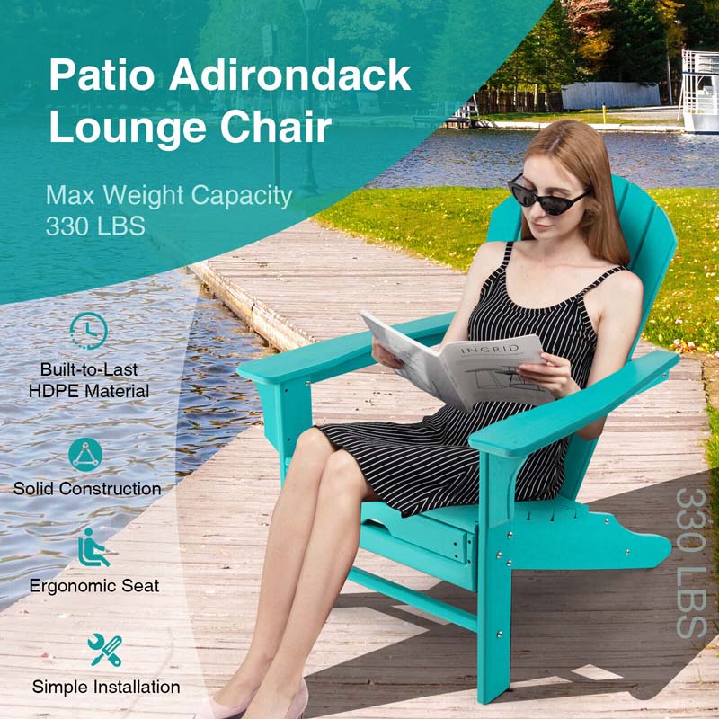 HDPE Adirondack Chair with Retractable Ottoman, Outdoor Chaise Lounge Chair for Lawn Pool Deck