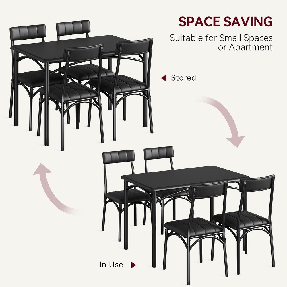 5 Piece Dining Set with 4 Upholstered Chairs for Apartment