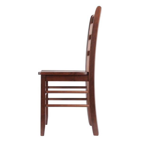 Wood Alamo 3-Pc Dining Set， Round Drop Leaf Table and 2 Ladder Back Chairs， Walnut Finish