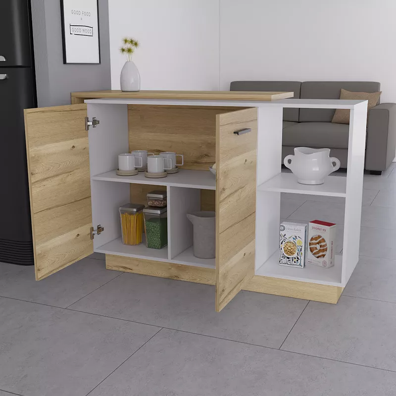 Aspen Kitchen Island， Two Concealed Shelves ， Three Divisions