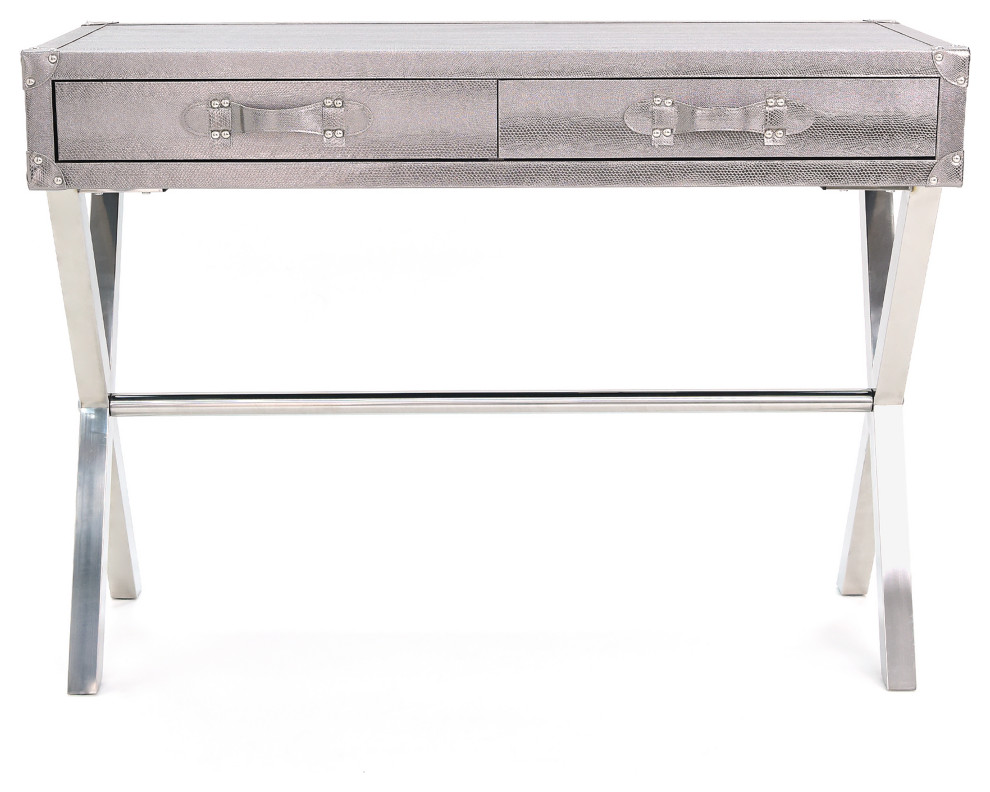 Silver Lizard Leather Console Table With Stainless Steel Legs   Contemporary   Console Tables   by Empire Art Direct  Houzz