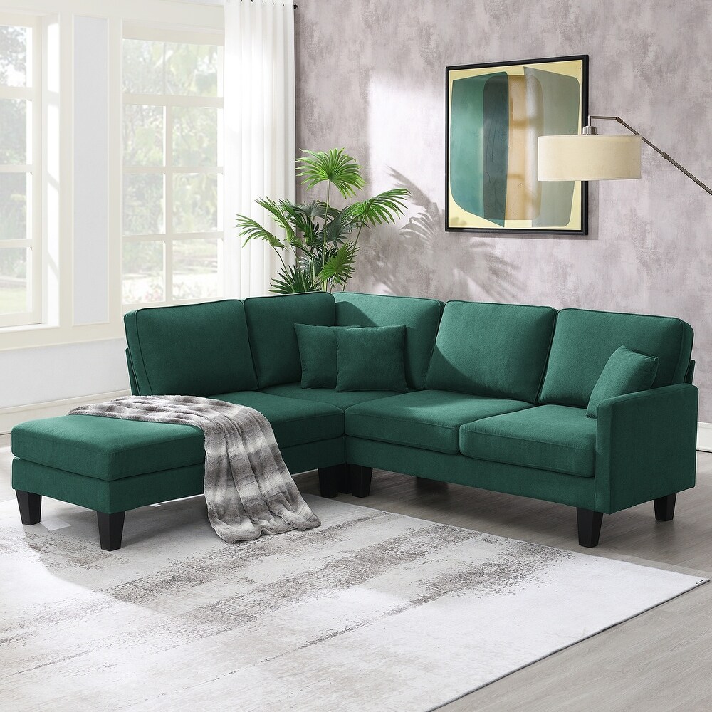 Terrycloth Modern L Shape Sectional Sofa  5 Seat Practical Couch Set with Chaise Lounge and 3 Pillows for Living Room