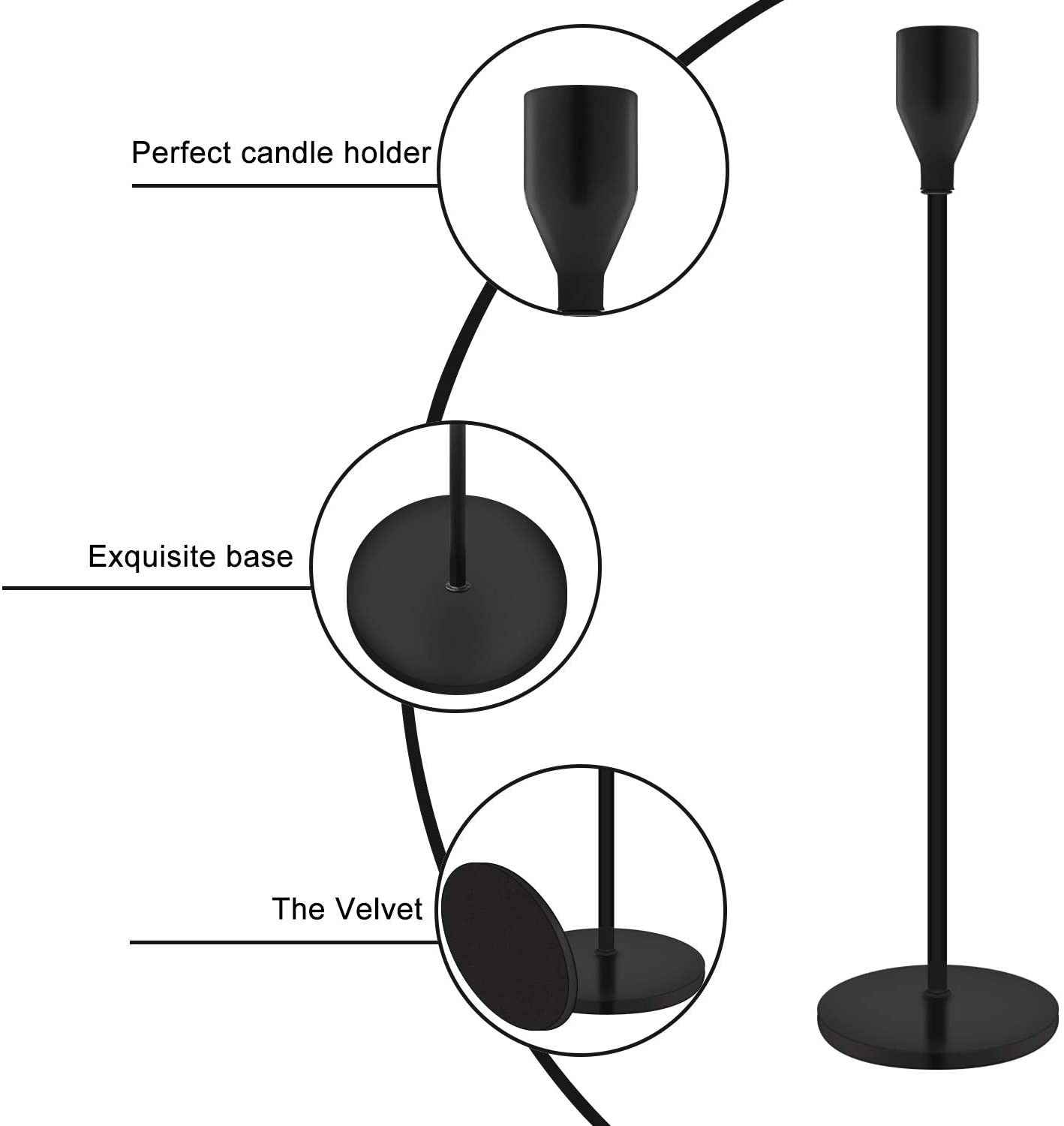 Taper Candle Holders Black Table Decorative Candlestick Holder for Wedding Dinning Party Candle Holders for Taper Candles Metal Candle Stand Metal Candelabra Fits 3/4 Inch Slim Candles and Led