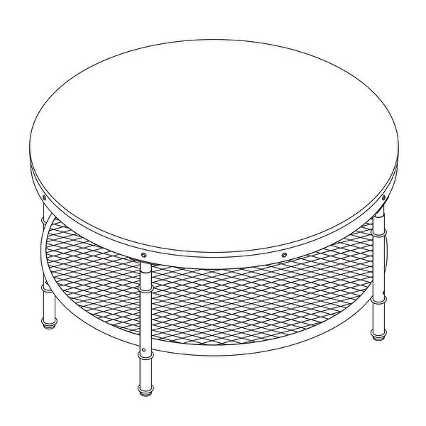 Modern Industrial Round Coffee Table with 3D Texture Metal Frame and Mesh