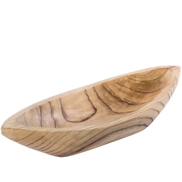 Vintiquewise Wood Carved Boat Shaped Bowl Basket Rustic Display Tray