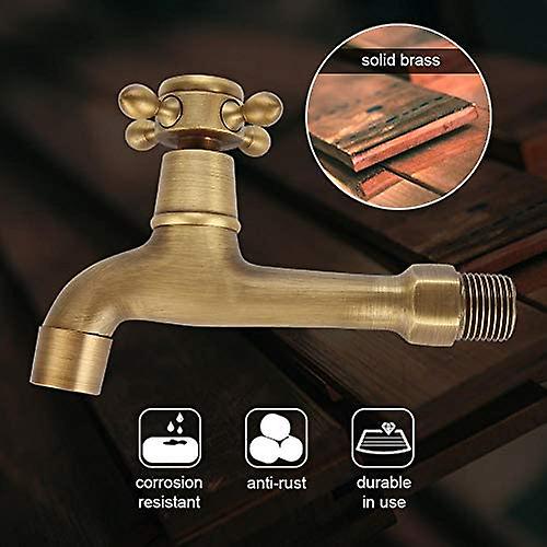 Basin Mixer Tap Water Tap， Antique Brass Single Cold Water Tap For Bathroom Wall Mounted Washing Machine， G1/2， Long Tap， Not For Drinking Water