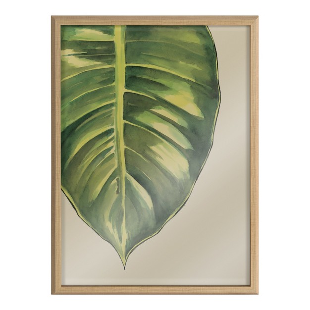 Kate And Laurel Blake Large Leaf Greener Hue Neutral Framed Printed Glass By Emily Marie Watercolors