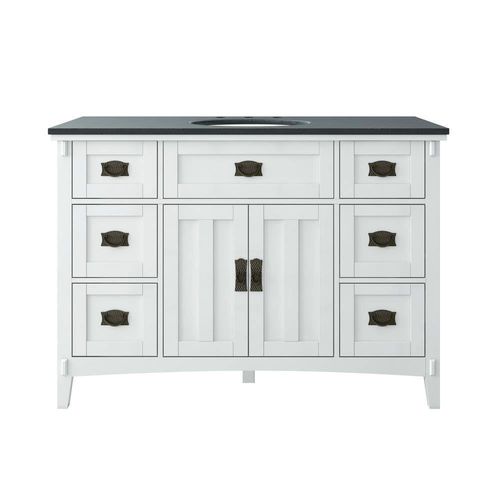 Home Decorators Collection Artisan 48 in. W Bath Vanity in White with Vanity Top in Natural Black with White Basin MD-V1760