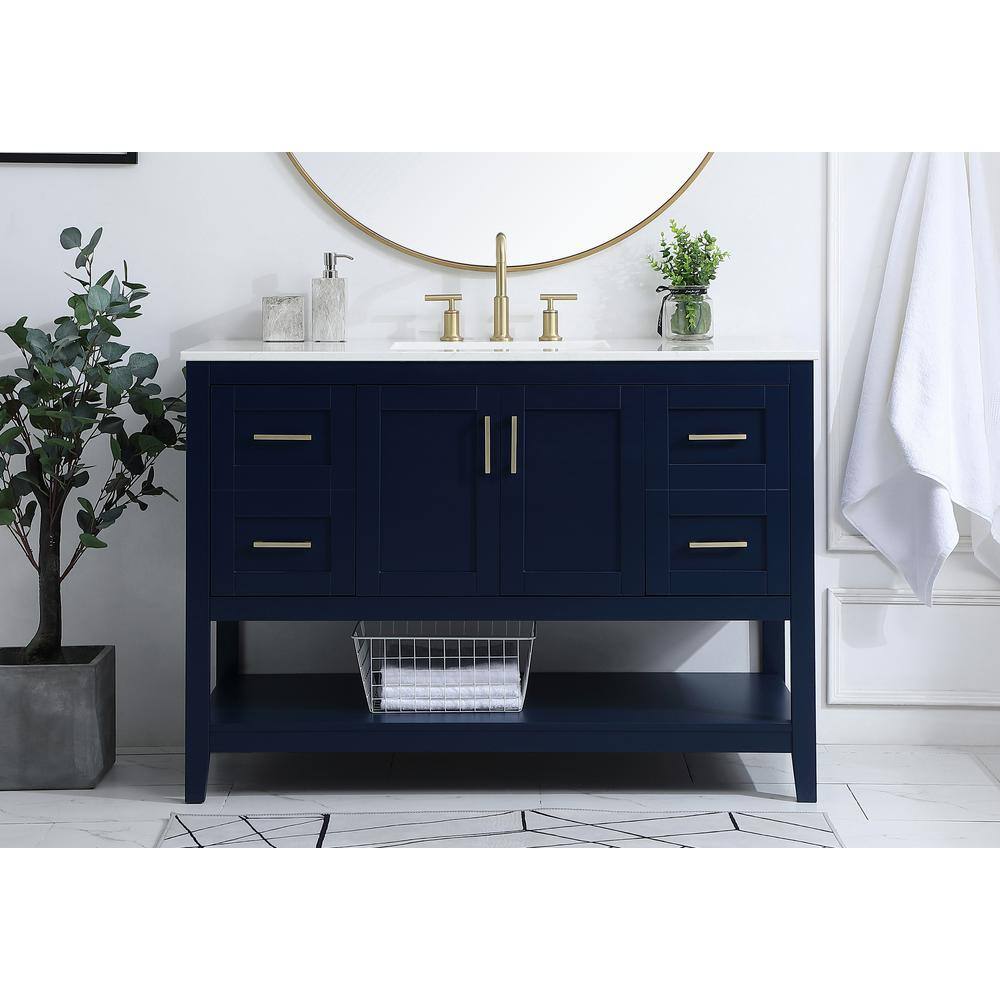 Timeless Home 48 in. W x 22 in. D x 34 in. H Single Bathroom Vanity in Blue with Calacatta Quartz TH32048Blue