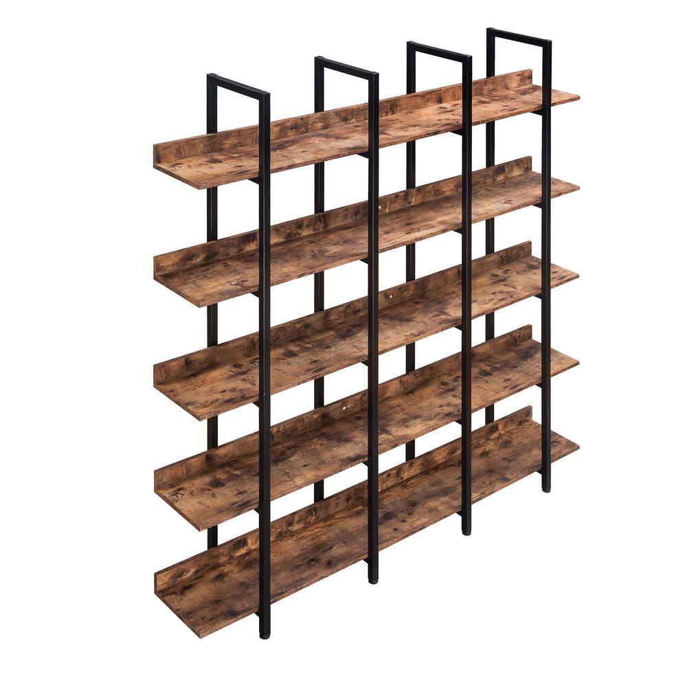 Polibi 70.87 in. H Brown Vintage Industrial Style 5-Shelf Bookcase with Metal Frame and MDF Board RS-708SSB-BN