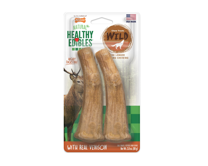 Nylabone Healthy Edibles WILD Antler Natural Long Lasting Vension Flavor Dog Chew Treats Medium/Wolf， 2 Count - NAN803TPP