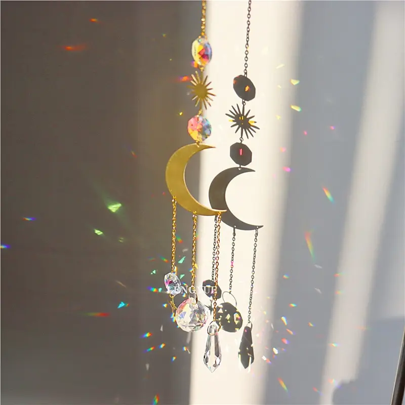 22.7 Cross border garden decoration supply moon star sun catcher garden crystal wind chime new product