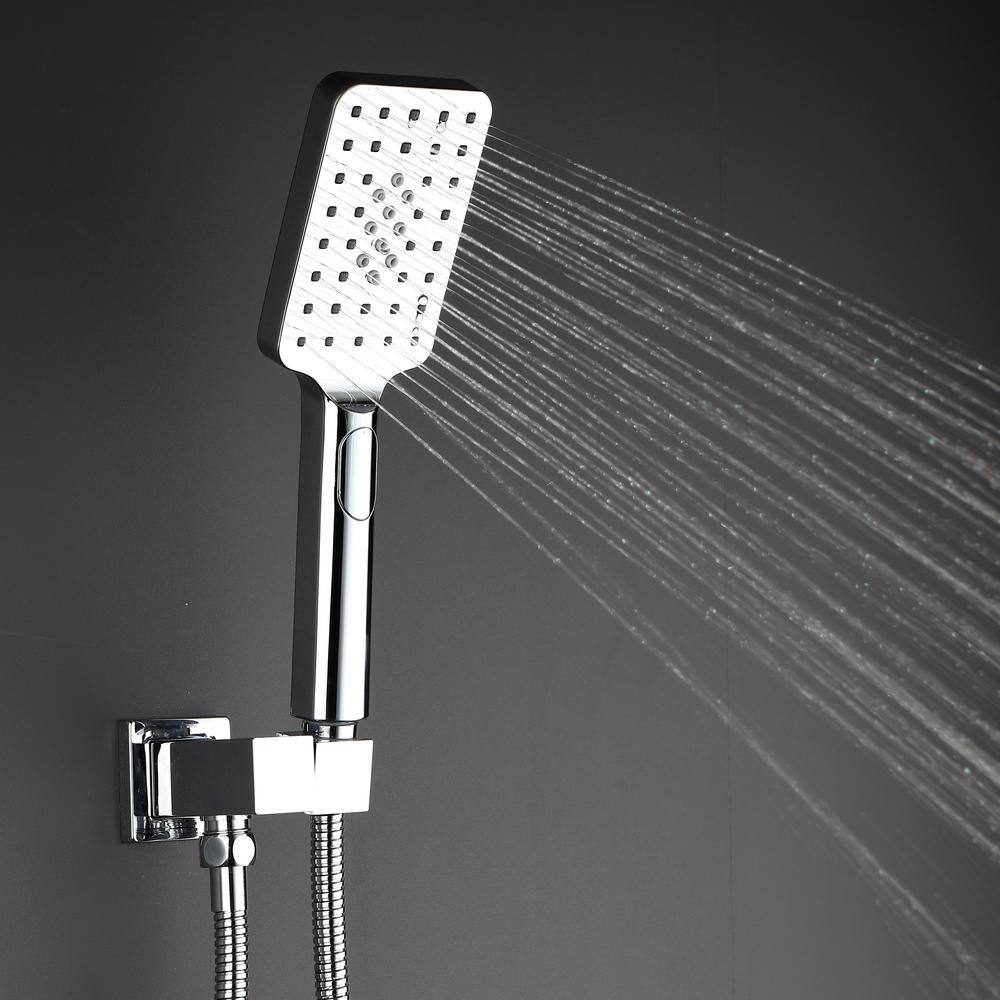 Mondawe Mondawell Square 3-Spray Patterns 12 in. Ceiling Mount Rain Dual Shower Heads with Handheld and Valve in Chrome MA-D98105CP