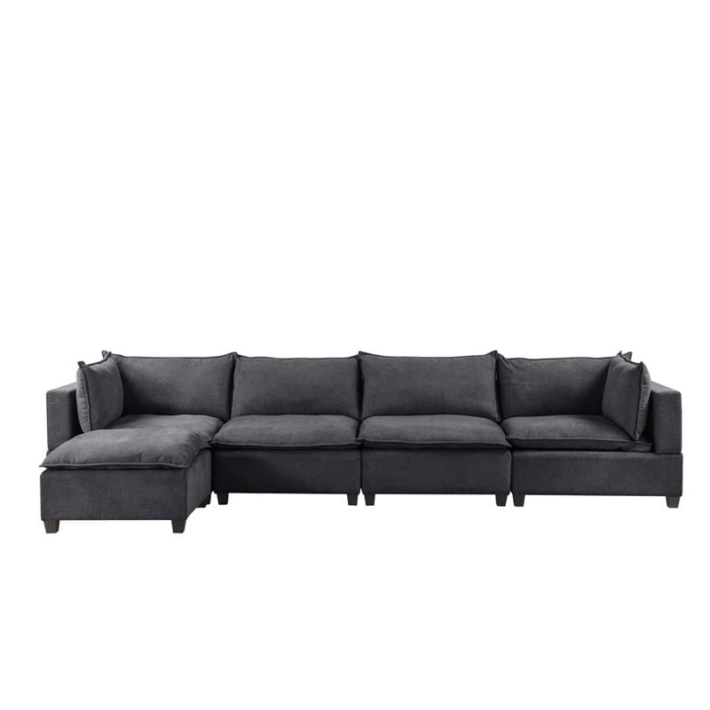 Bowery Hill Fabric 5 Piece Modular Sectional Sofa Chaise in Dark Gray