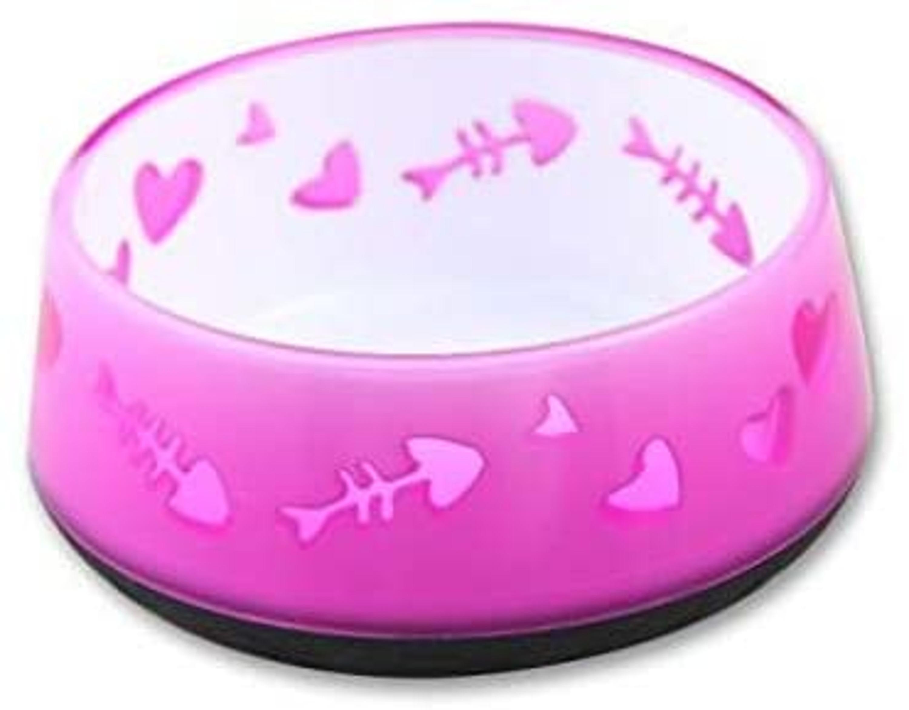 All For Paws Modern Cat Love Feeder Bowl， Pink