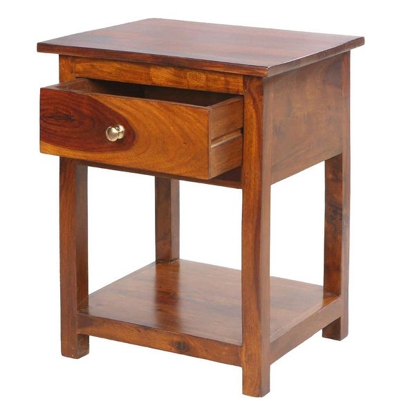 22.5 Inch Acacia Wood Rectangular End Side Table， 1 Drawer， Open Shelf， Walnut Brown - 18 L x 15.3 W x 22.5 H Inches