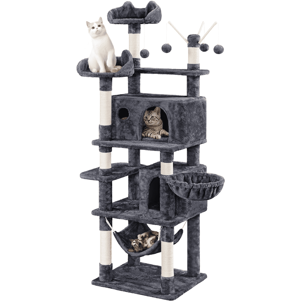 Easyfashion 67'' H Multi-Level Cat Tree Cat Tower with Condos， Dark Gray