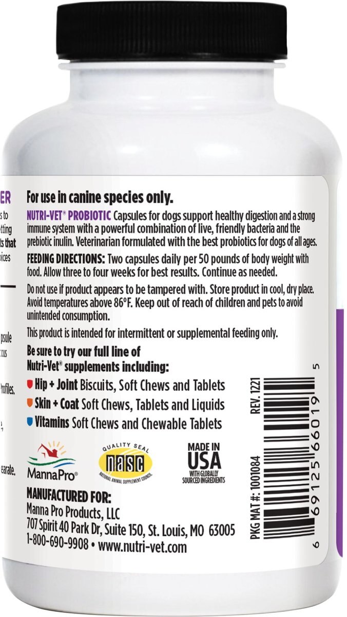 Nutri-Vet Probiotics Capsules Digestive Supplement for Dogs