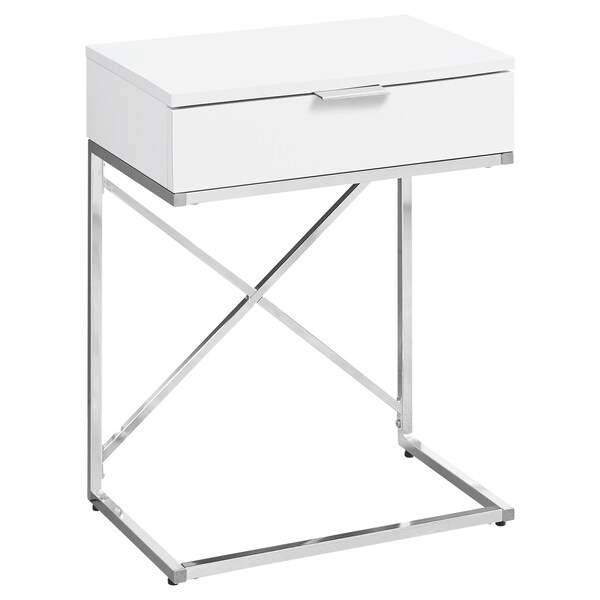 Accent Table， Side， End， Nightstand， Lamp， Storage Drawer， Living Room， Bedroom， Metal， Laminate， Chrome， Contemporary