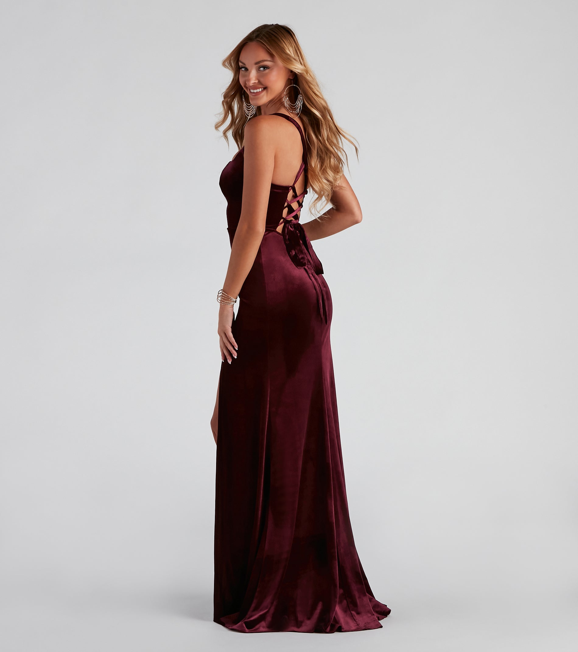 Christina Lace-Up Back Velvet Dress