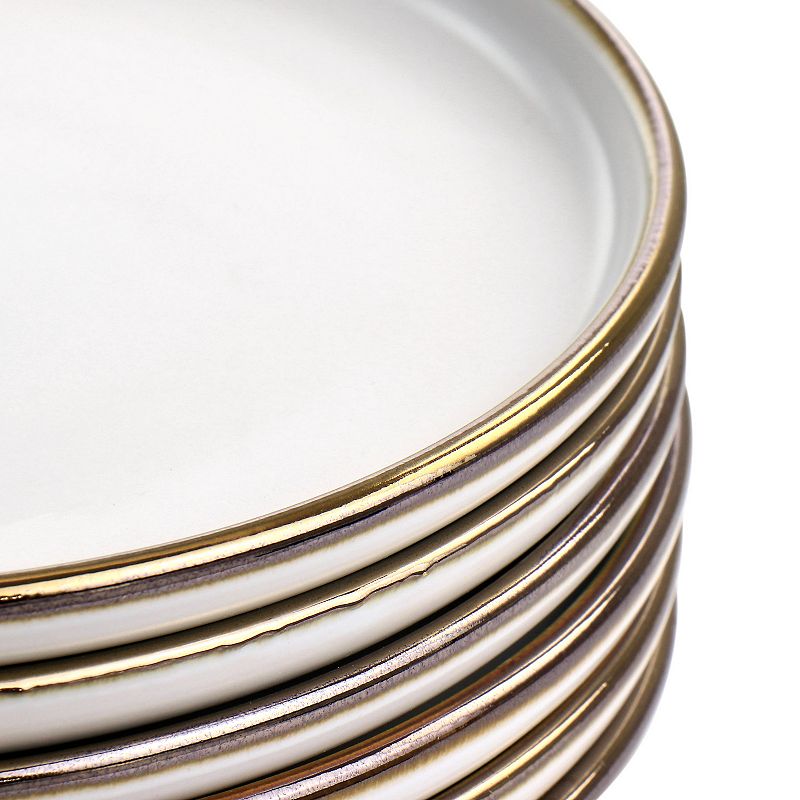 Elama Arthur 6 Piece Stoneware Salad Plate Set in Matte White with Gold Rim