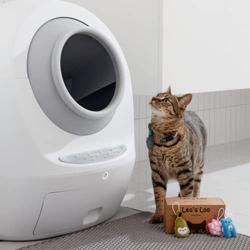 Leo's Loo Too Bundle Grey- No Mess Automatic Self-Cleaning Cat Litter Box Includes Charcoal Filter， Built-In Scale， Smart Home App With Voice Contol