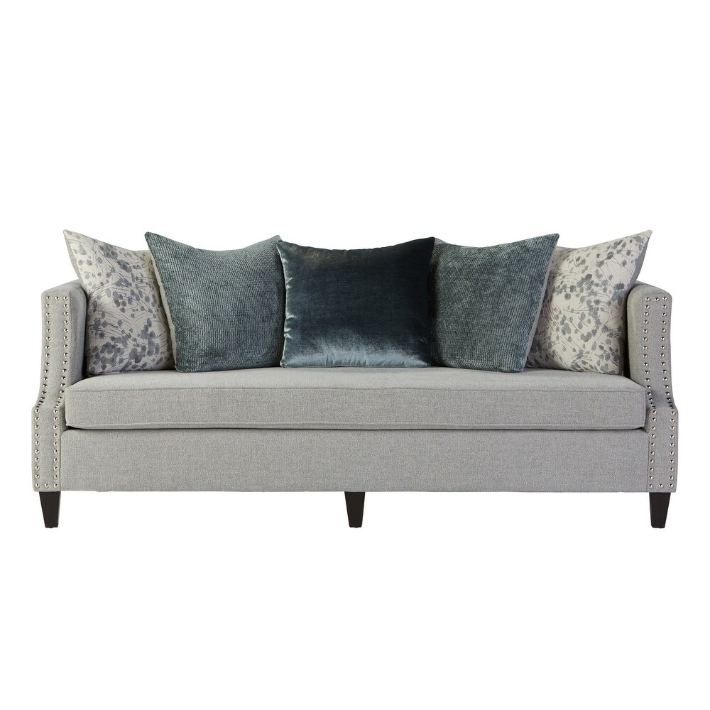 Roundhill Furniture Nari Modern Pillow Back Fabric Sofa and Loveseat Set  Moondance Mist