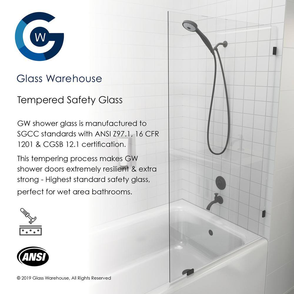 Glass Warehouse 34 in. x 58 in. Frameless Fixed Panel Bathtub Door in Matte Black without Handle GW-BF-34-MB