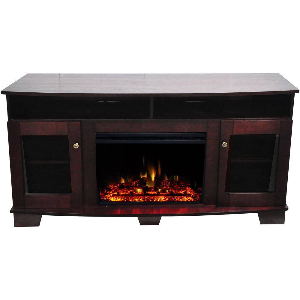 Cambridge Savona 59 in. Electric Fireplace Heater TV Stand in Mahogany with Enhanced Log Display and Remote CAM6022-1MAHLG3